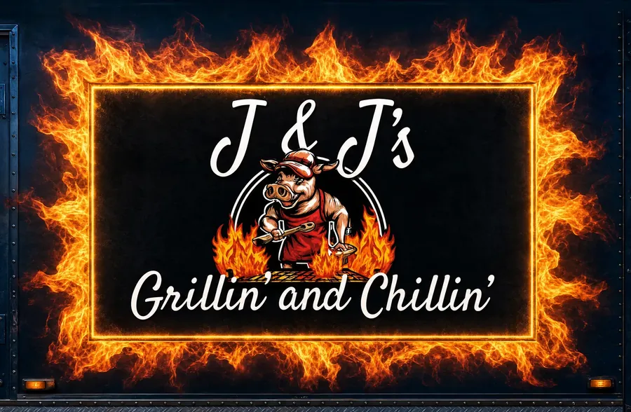 J and J's Grillin' and Chillin' fire logo